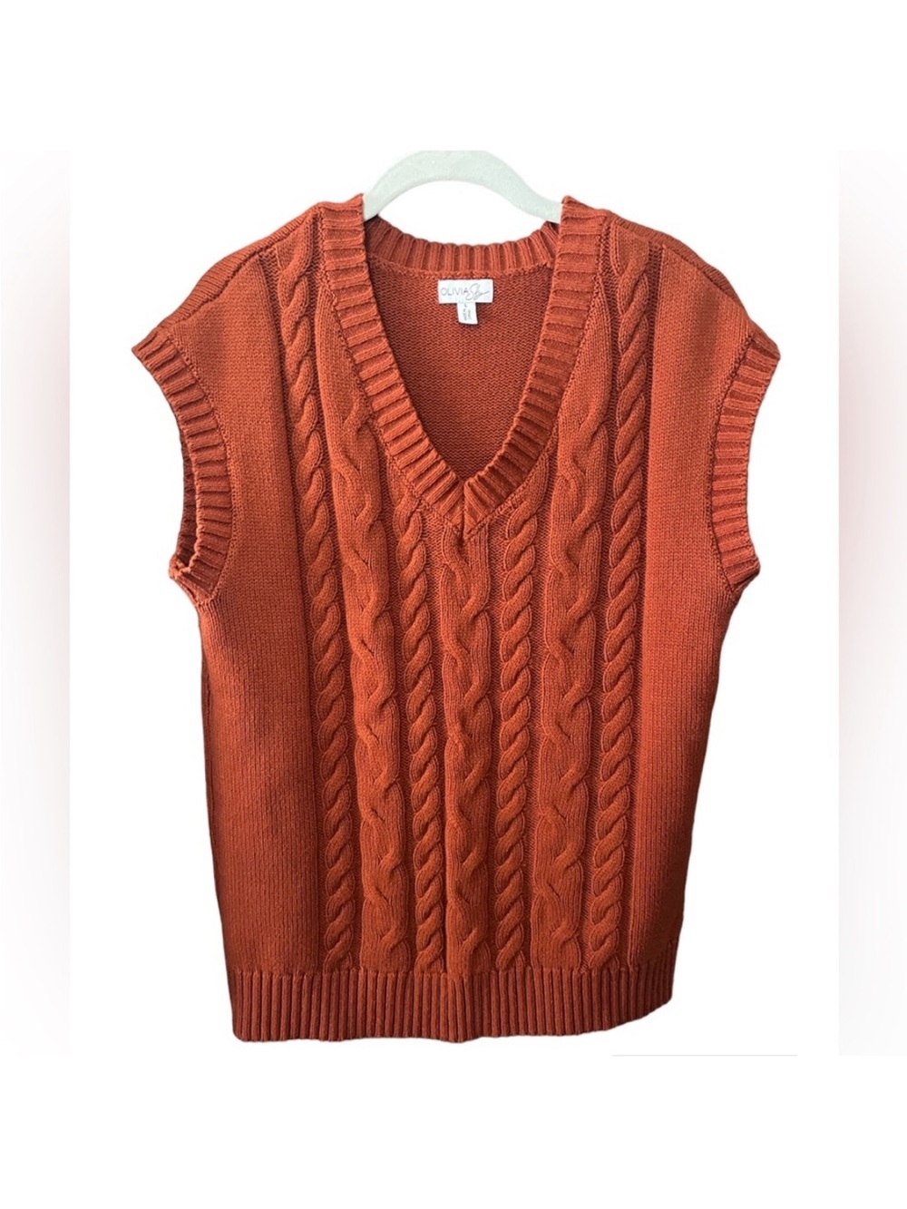Olivia Sky Rust Cable Knit V-Neck Sweater Vest